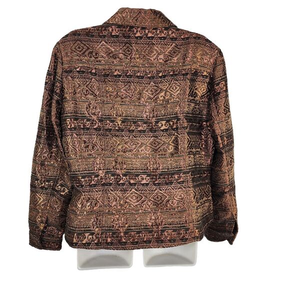Coldwater Creek Womens Jacket Size Small Tapestry Copper Metallic Print Button - Picture 2 of 10